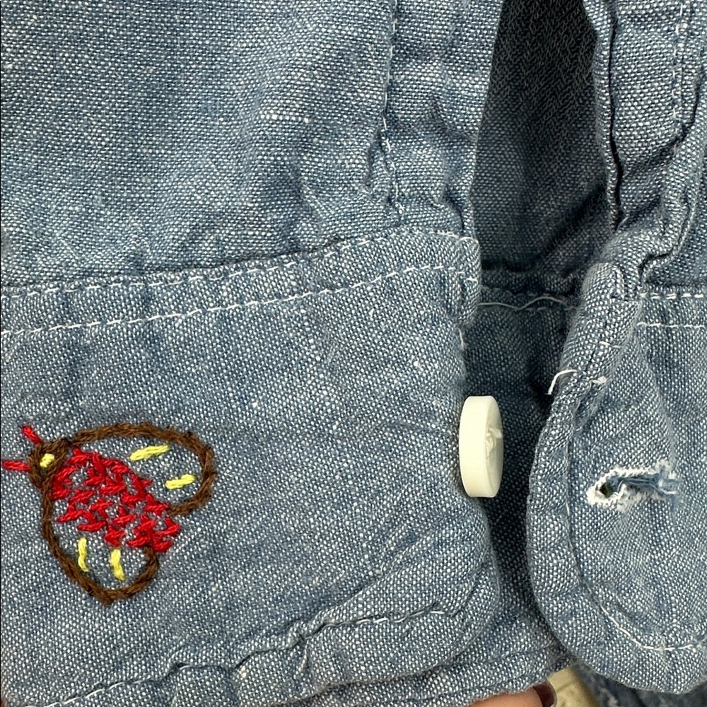 Vtg 70s BIG MAC Chambray Work Shirt Hand EmbroideredFloral HippieBoho JCPenney S - Picture 4 of 11